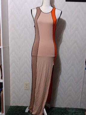 SHEIN Nude & Orange Panel Maxi Dress
